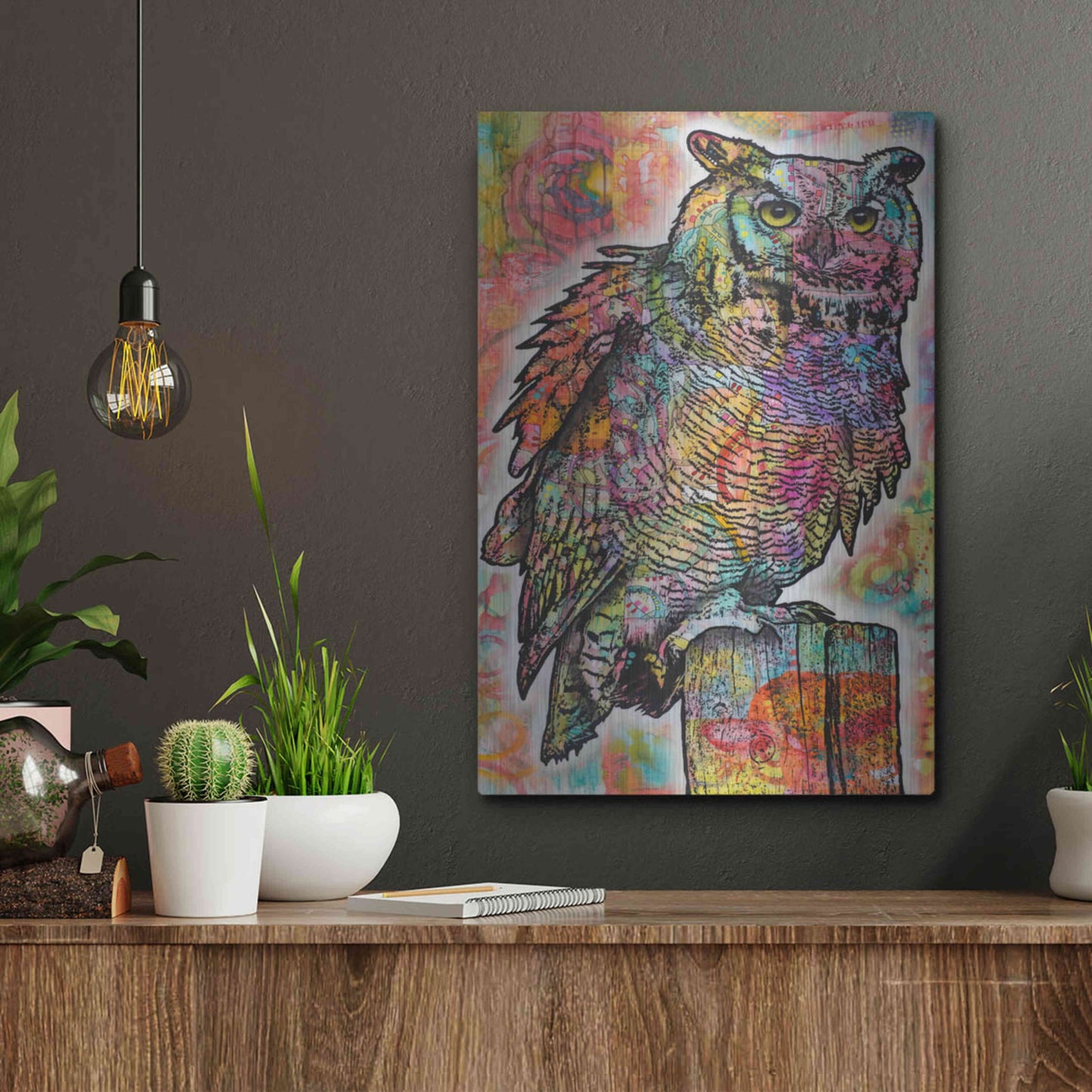 Luxe Metal Art 'Owl Perch' by Dean Russo, Metal Wall Art,12x16