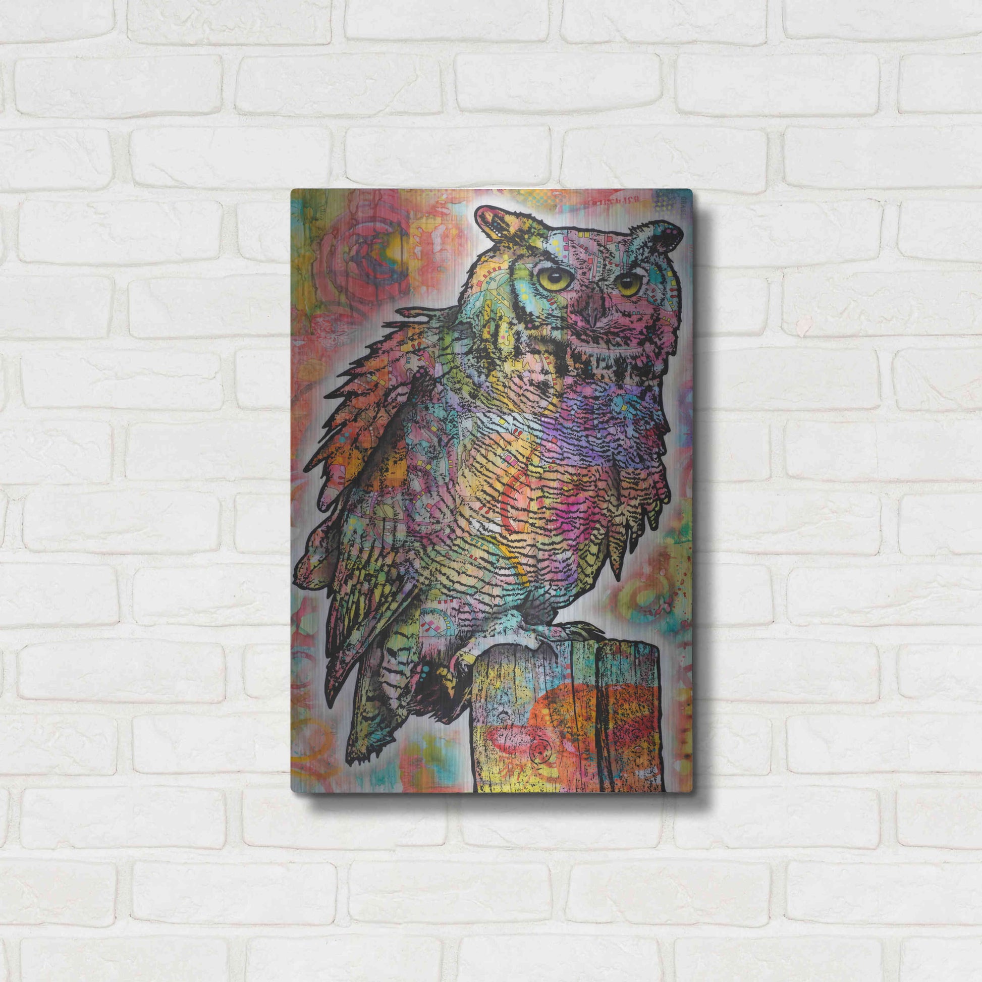 Luxe Metal Art 'Owl Perch' by Dean Russo, Metal Wall Art,16x24