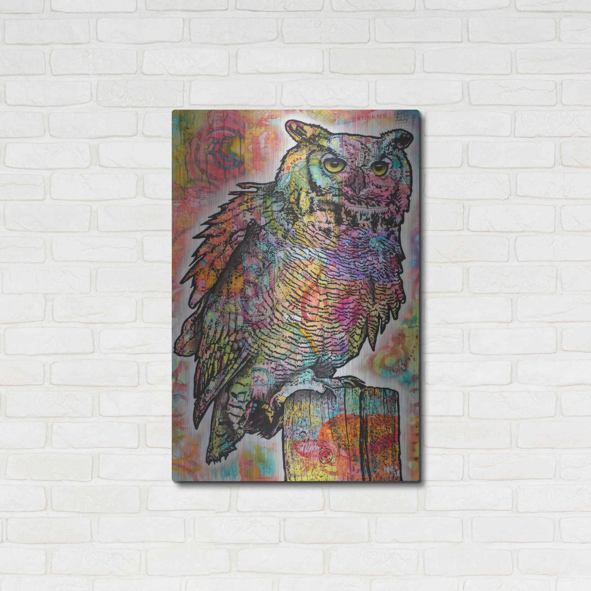 Luxe Metal Art 'Owl Perch' by Dean Russo, Metal Wall Art,24x36