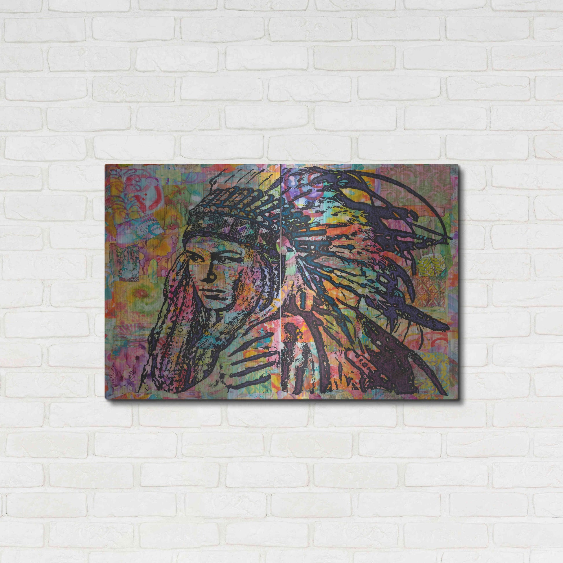 Luxe Metal Art 'Tiva in Head dress' by Dean Russo, Metal Wall Art,36x24