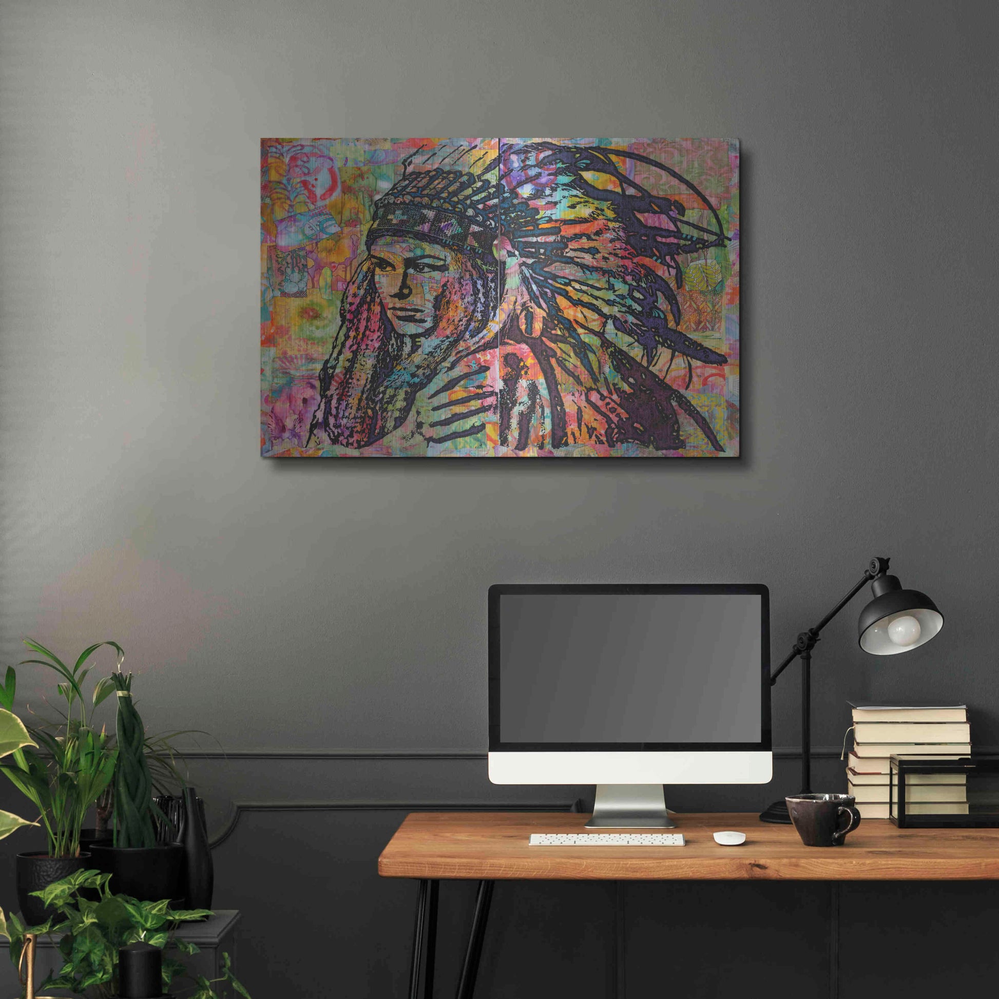 Luxe Metal Art 'Tiva in Head dress' by Dean Russo, Metal Wall Art,36x24