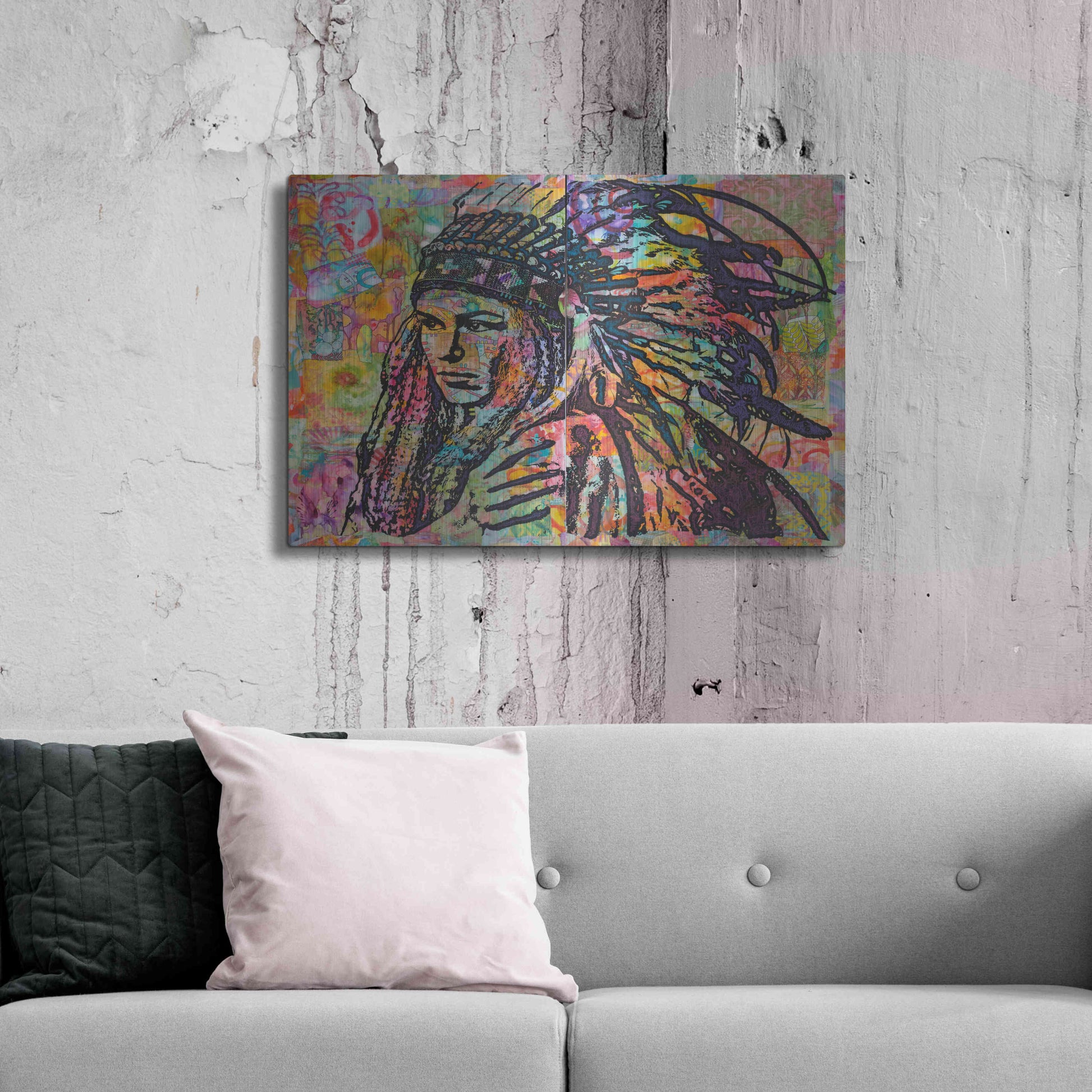 Luxe Metal Art 'Tiva in Head dress' by Dean Russo, Metal Wall Art,36x24