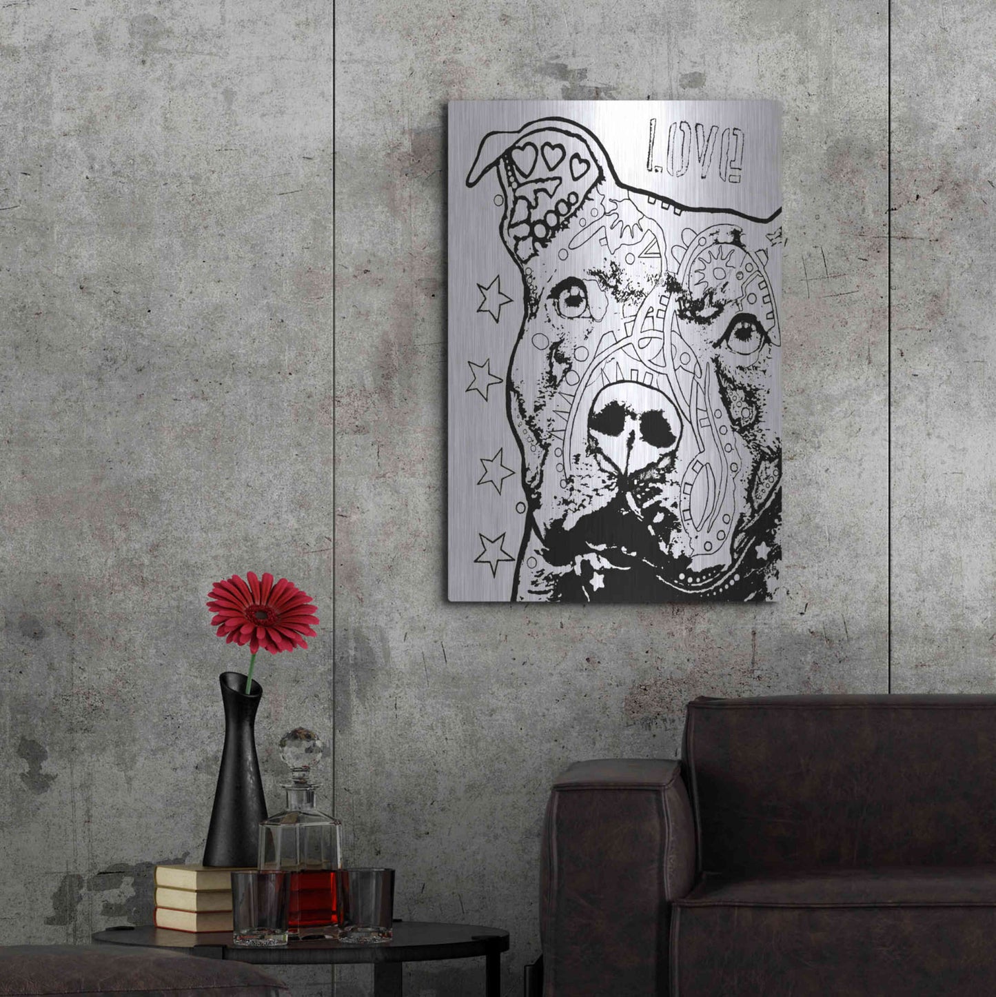 Luxe Metal Art 'Thoughtful Pitbull CB 1' by Dean Russo, Metal Wall Art,24x36