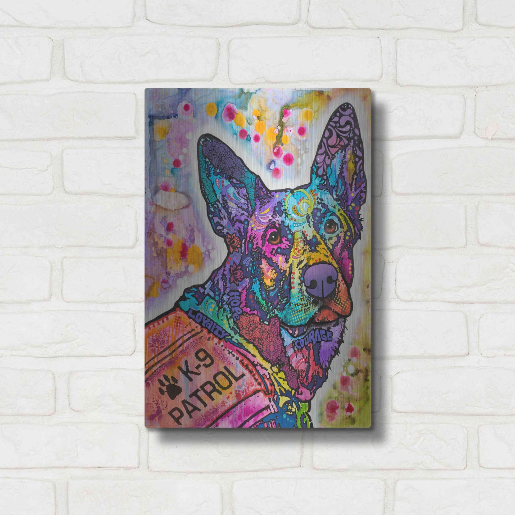 Luxe Metal Art 'K-9 Patrol German Shep Action' by Dean Russo, Metal Wall Art,12x16