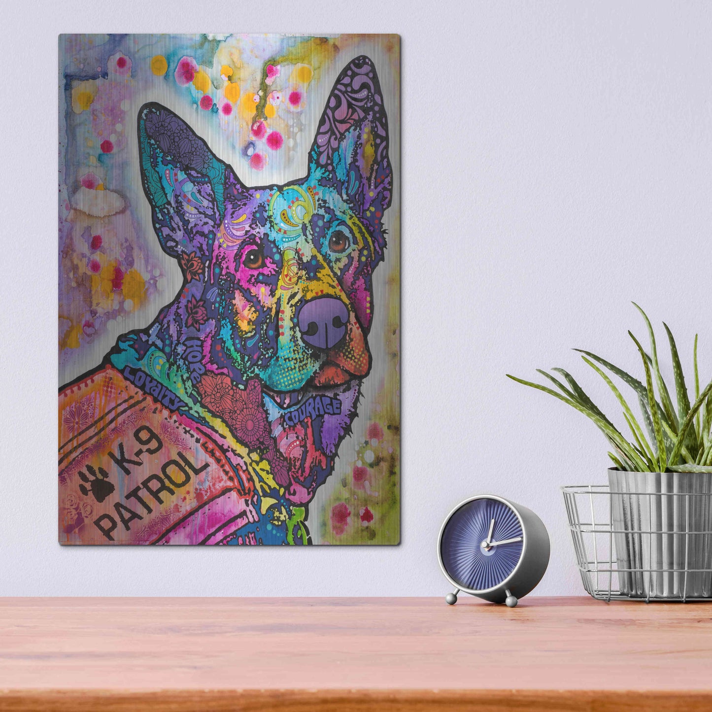 Luxe Metal Art 'K-9 Patrol German Shep Action' by Dean Russo, Metal Wall Art,12x16