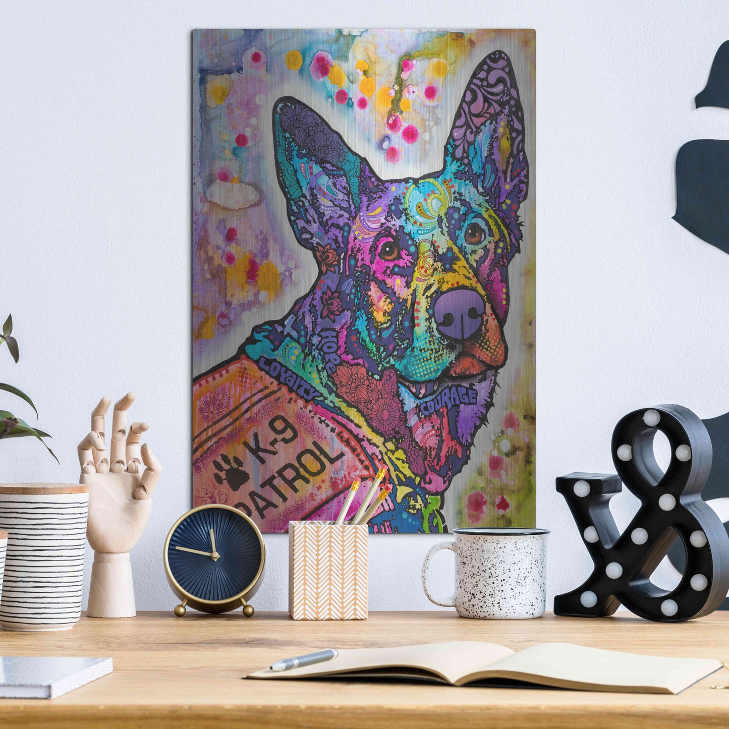 Luxe Metal Art 'K-9 Patrol German Shep Action' by Dean Russo, Metal Wall Art,12x16