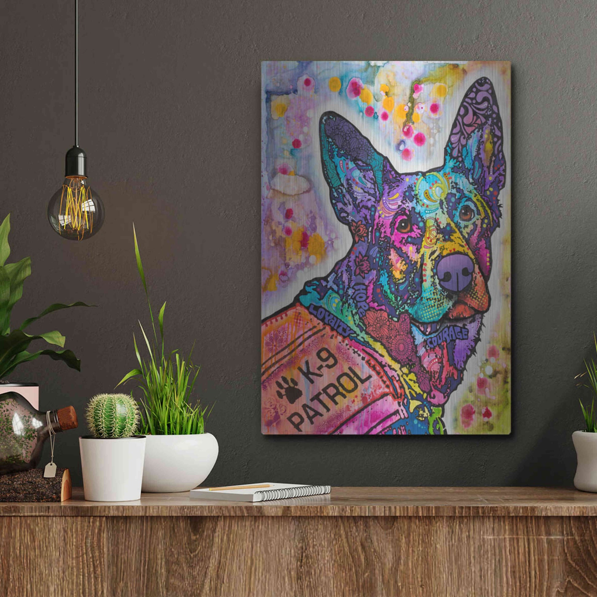 Luxe Metal Art 'K-9 Patrol German Shep Action' by Dean Russo, Metal Wall Art,12x16