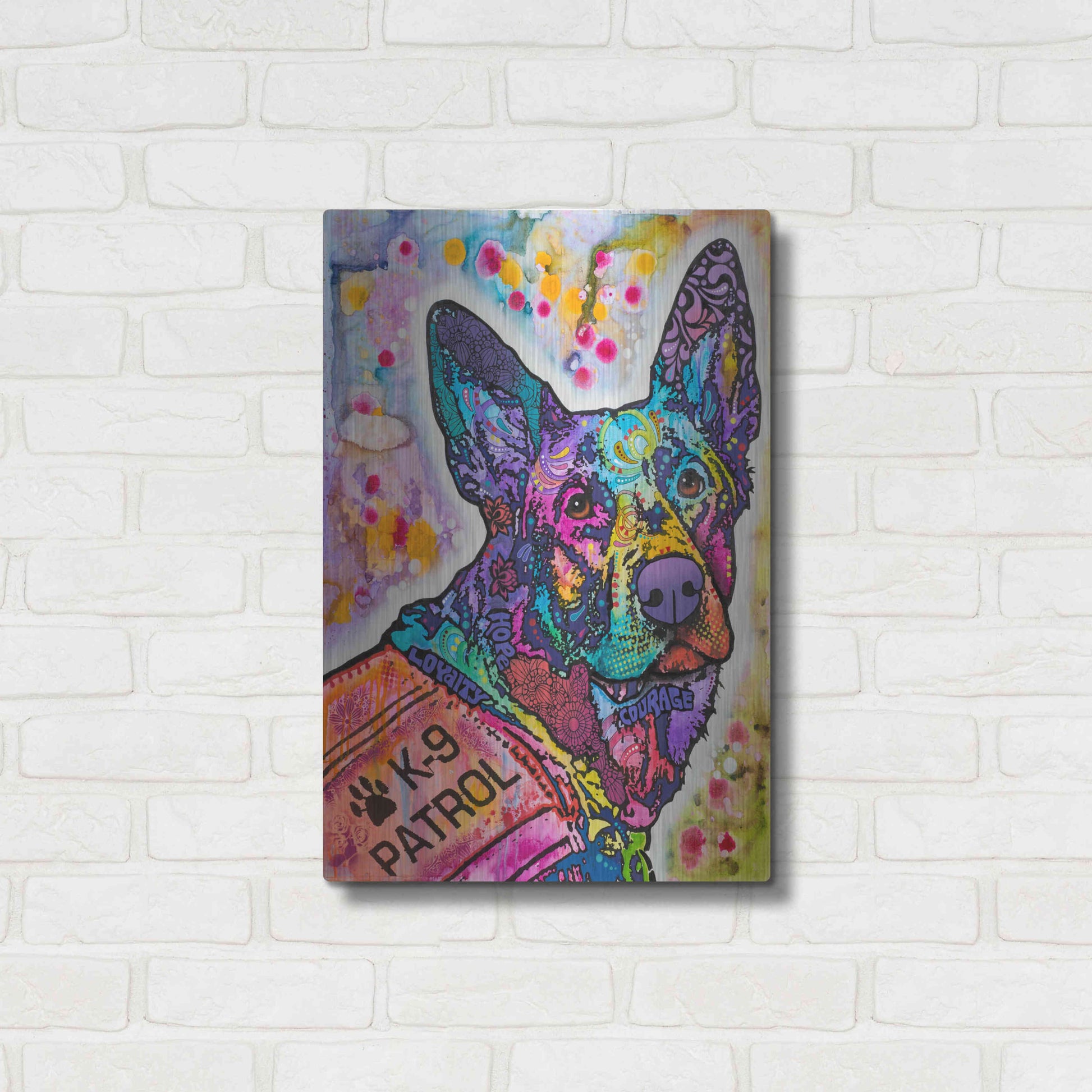 Luxe Metal Art 'K-9 Patrol German Shep Action' by Dean Russo, Metal Wall Art,16x24