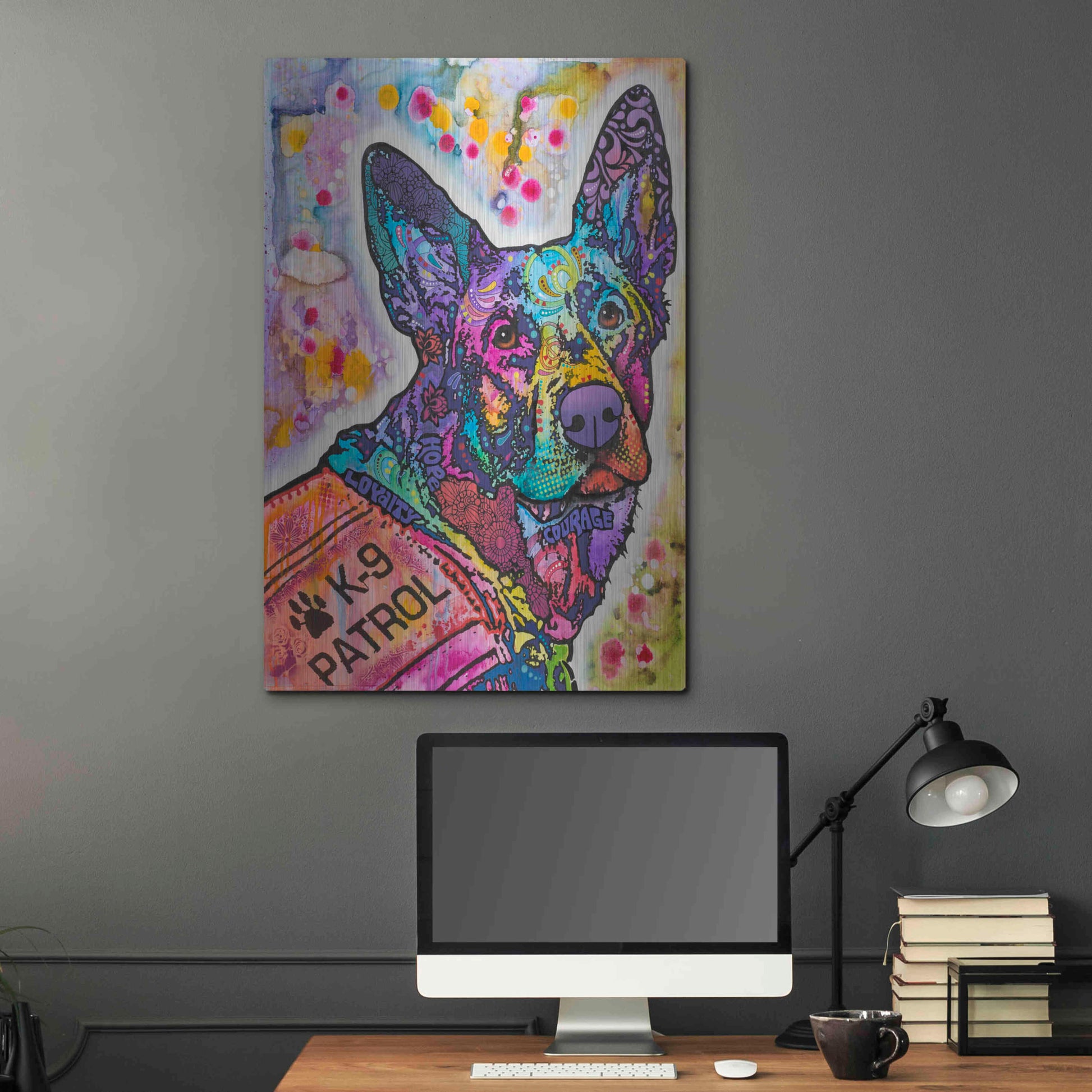 Luxe Metal Art 'K-9 Patrol German Shep Action' by Dean Russo, Metal Wall Art,24x36