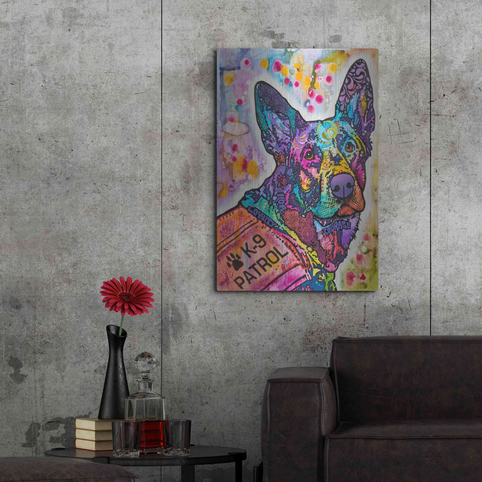 Luxe Metal Art 'K-9 Patrol German Shep Action' by Dean Russo, Metal Wall Art,24x36