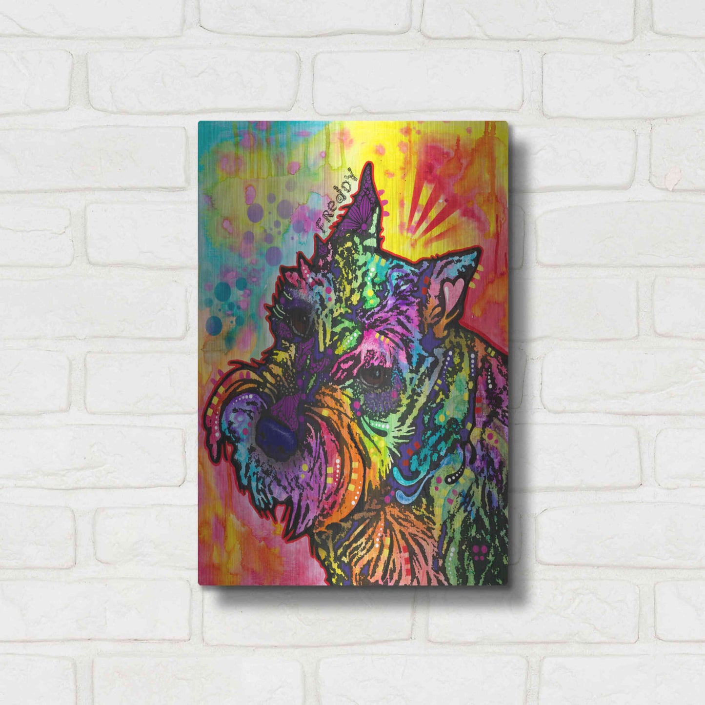 Luxe Metal Art 'Freddy the Schnauzer' by Dean Russo, Metal Wall Art,12x16