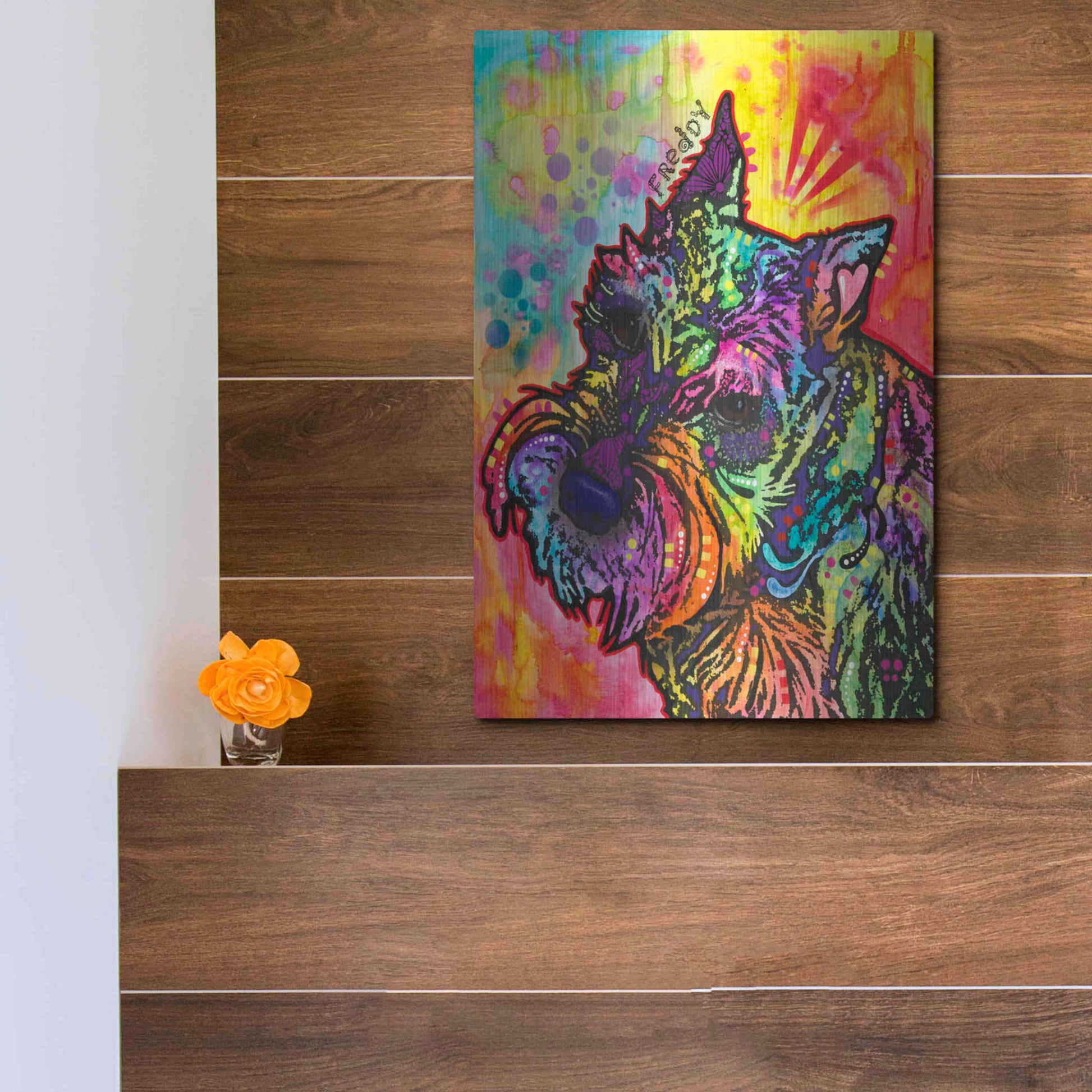 Luxe Metal Art 'Freddy the Schnauzer' by Dean Russo, Metal Wall Art,12x16