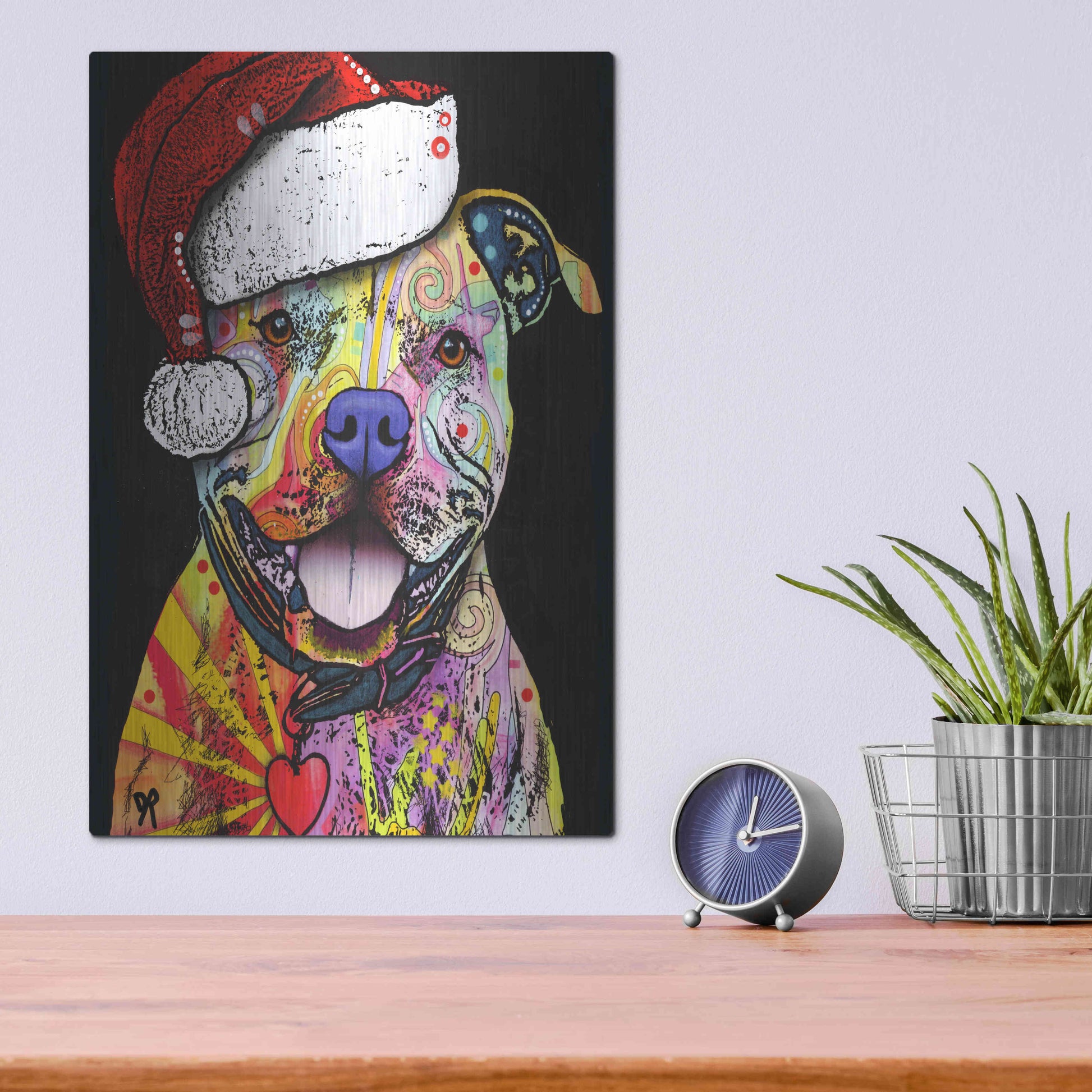 Luxe Metal Art 'Beware of Pit Bulls Christmas Edition' by Dean Russo, Metal Wall Art,12x16