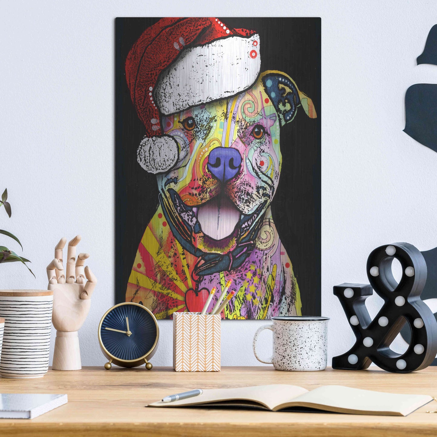 Luxe Metal Art 'Beware of Pit Bulls Christmas Edition' by Dean Russo, Metal Wall Art,12x16