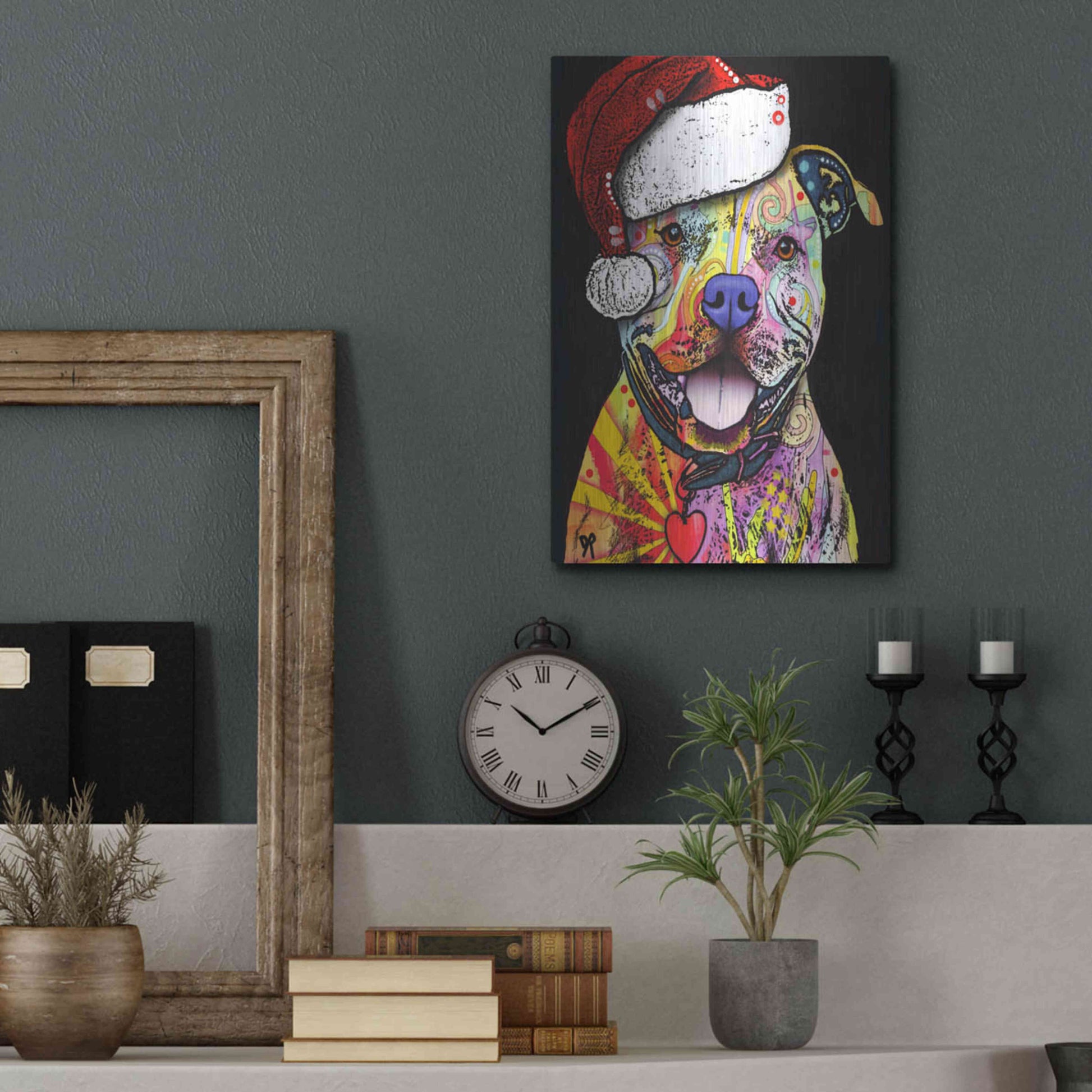 Luxe Metal Art 'Beware of Pit Bulls Christmas Edition' by Dean Russo, Metal Wall Art,12x16