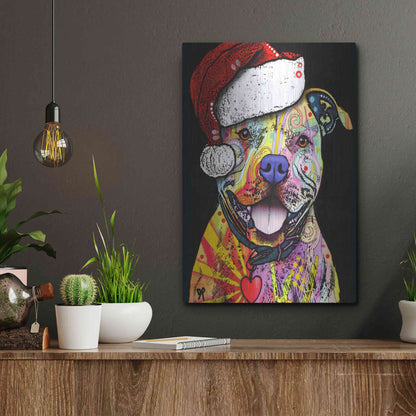 Luxe Metal Art 'Beware of Pit Bulls Christmas Edition' by Dean Russo, Metal Wall Art,12x16