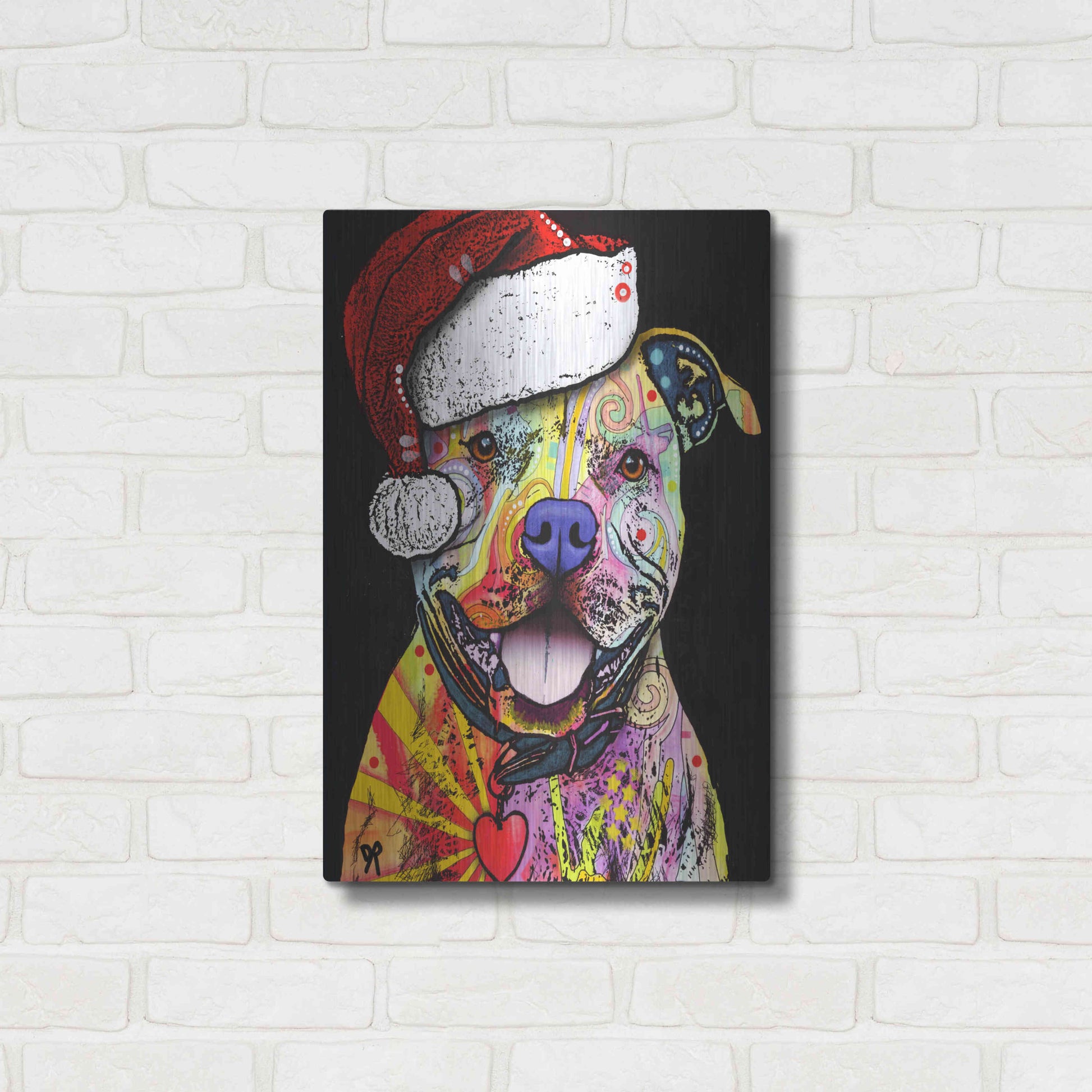 Luxe Metal Art 'Beware of Pit Bulls Christmas Edition' by Dean Russo, Metal Wall Art,16x24