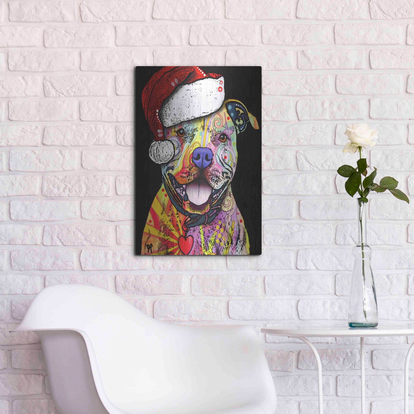 Luxe Metal Art 'Beware of Pit Bulls Christmas Edition' by Dean Russo, Metal Wall Art,16x24