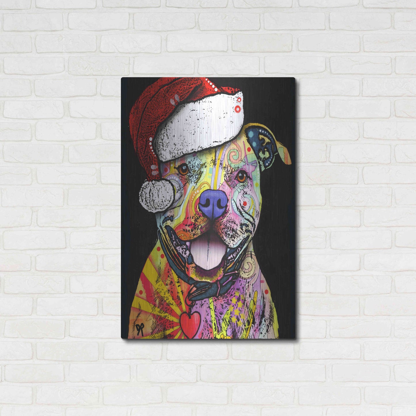 Luxe Metal Art 'Beware of Pit Bulls Christmas Edition' by Dean Russo, Metal Wall Art,24x36