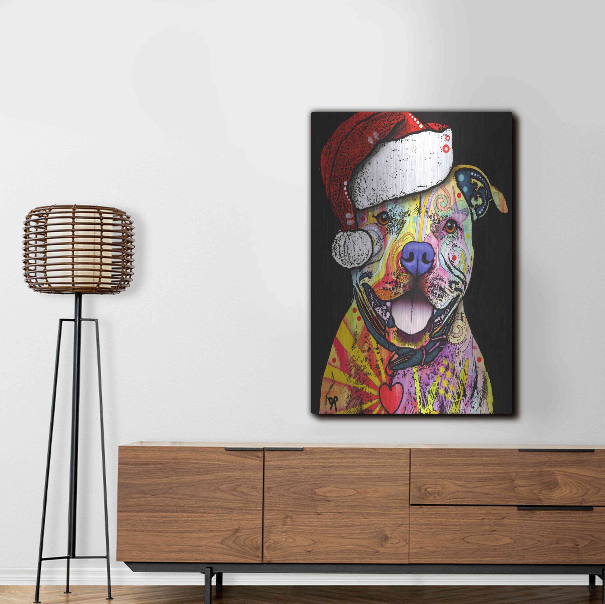 Luxe Metal Art 'Beware of Pit Bulls Christmas Edition' by Dean Russo, Metal Wall Art,24x36