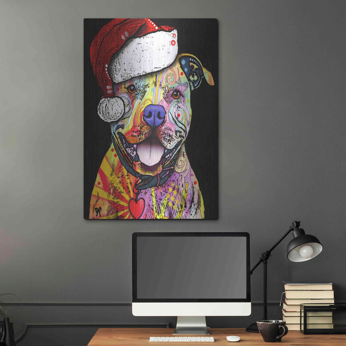 Luxe Metal Art 'Beware of Pit Bulls Christmas Edition' by Dean Russo, Metal Wall Art,24x36