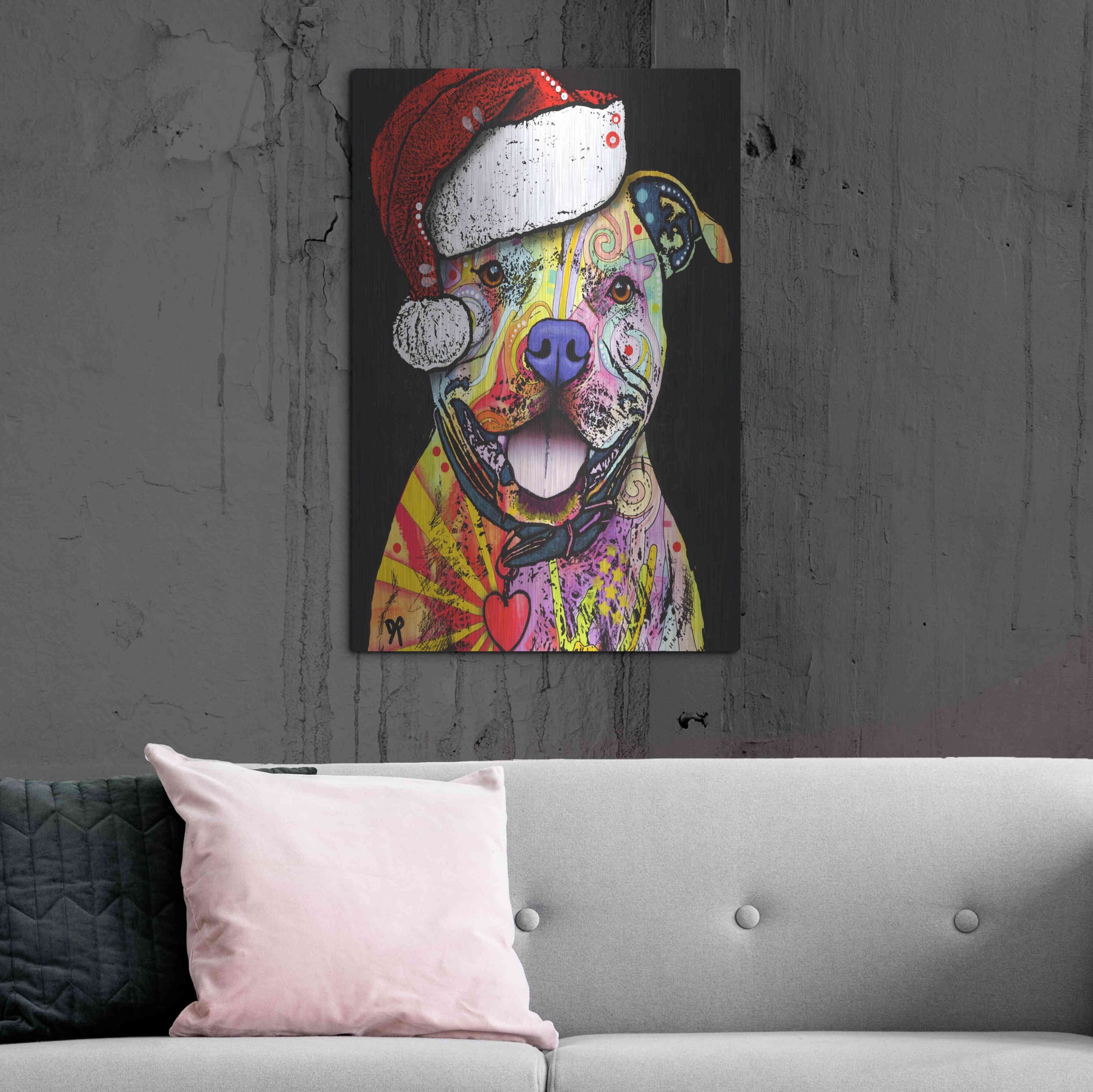 Luxe Metal Art 'Beware of Pit Bulls Christmas Edition' by Dean Russo, Metal Wall Art,24x36