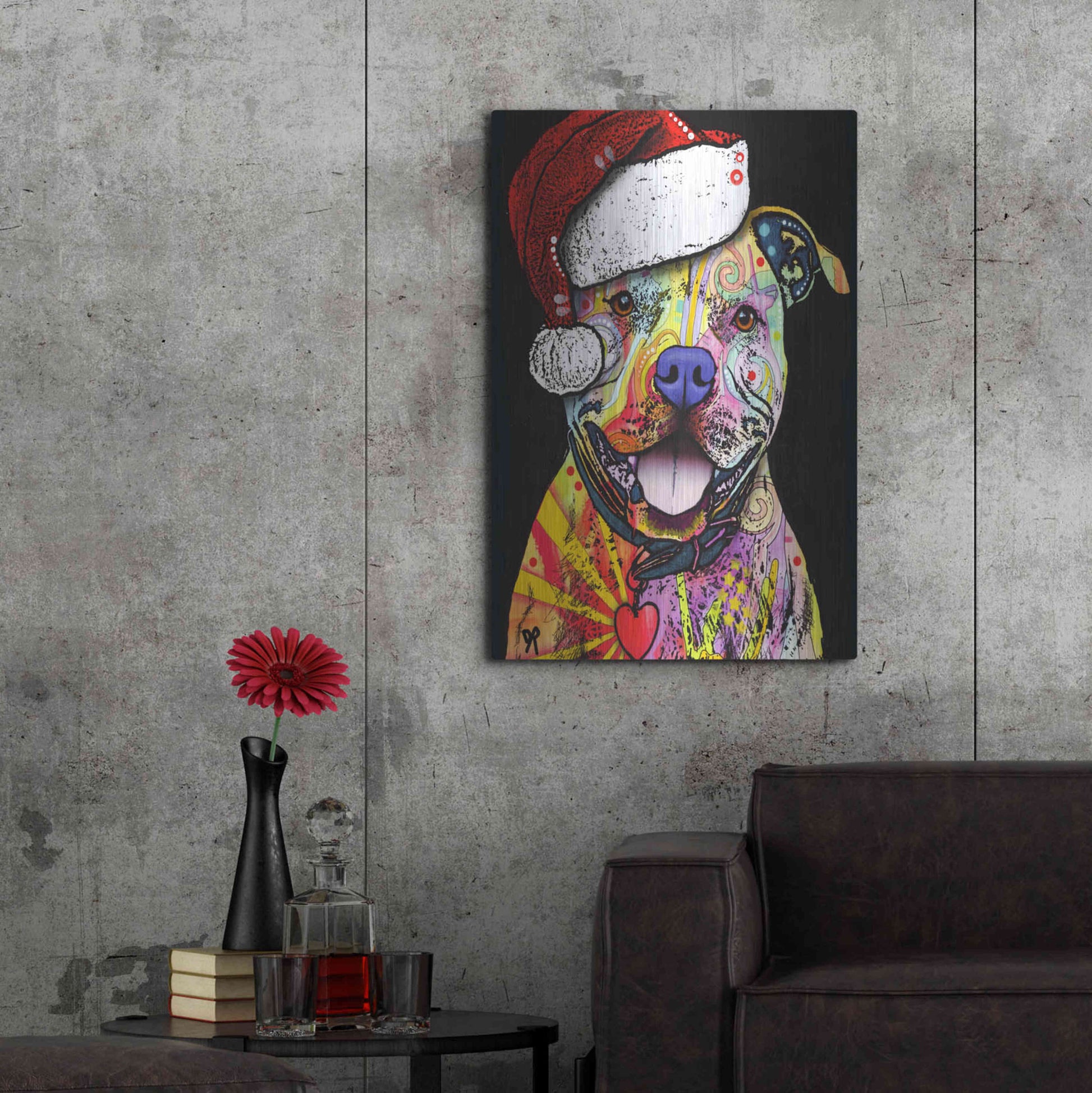 Luxe Metal Art 'Beware of Pit Bulls Christmas Edition' by Dean Russo, Metal Wall Art,24x36