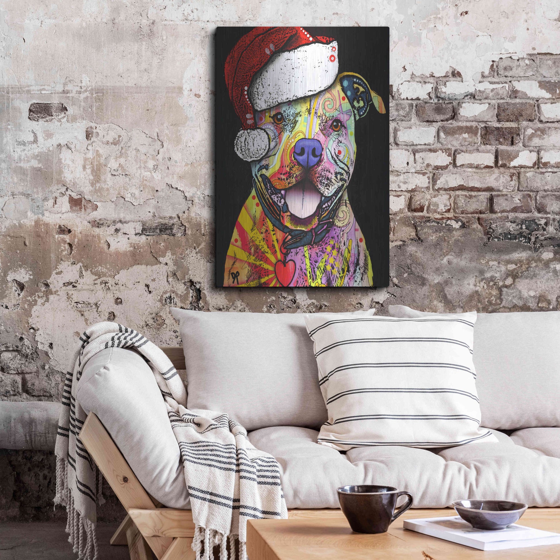 Luxe Metal Art 'Beware of Pit Bulls Christmas Edition' by Dean Russo, Metal Wall Art,24x36