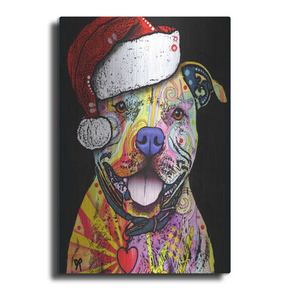 Luxe Metal Art 'Beware of Pit Bulls Christmas Edition' by Dean Russo, Metal Wall Art