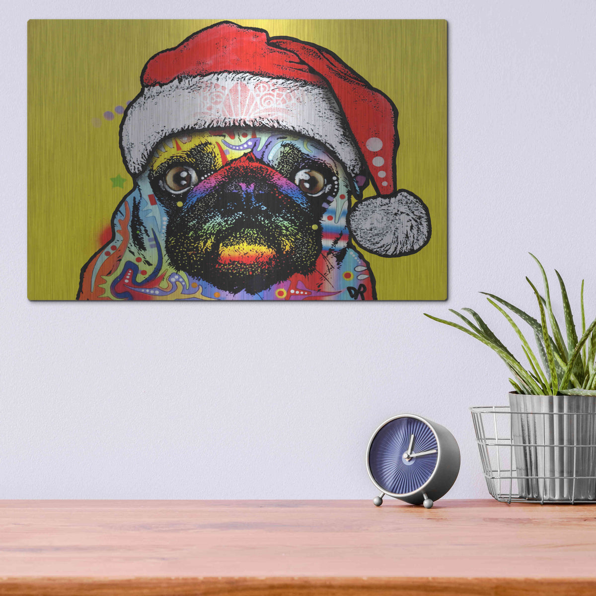 Luxe Metal Art 'Pug Christmas Edition' by Dean Russo, Metal Wall Art,16x12