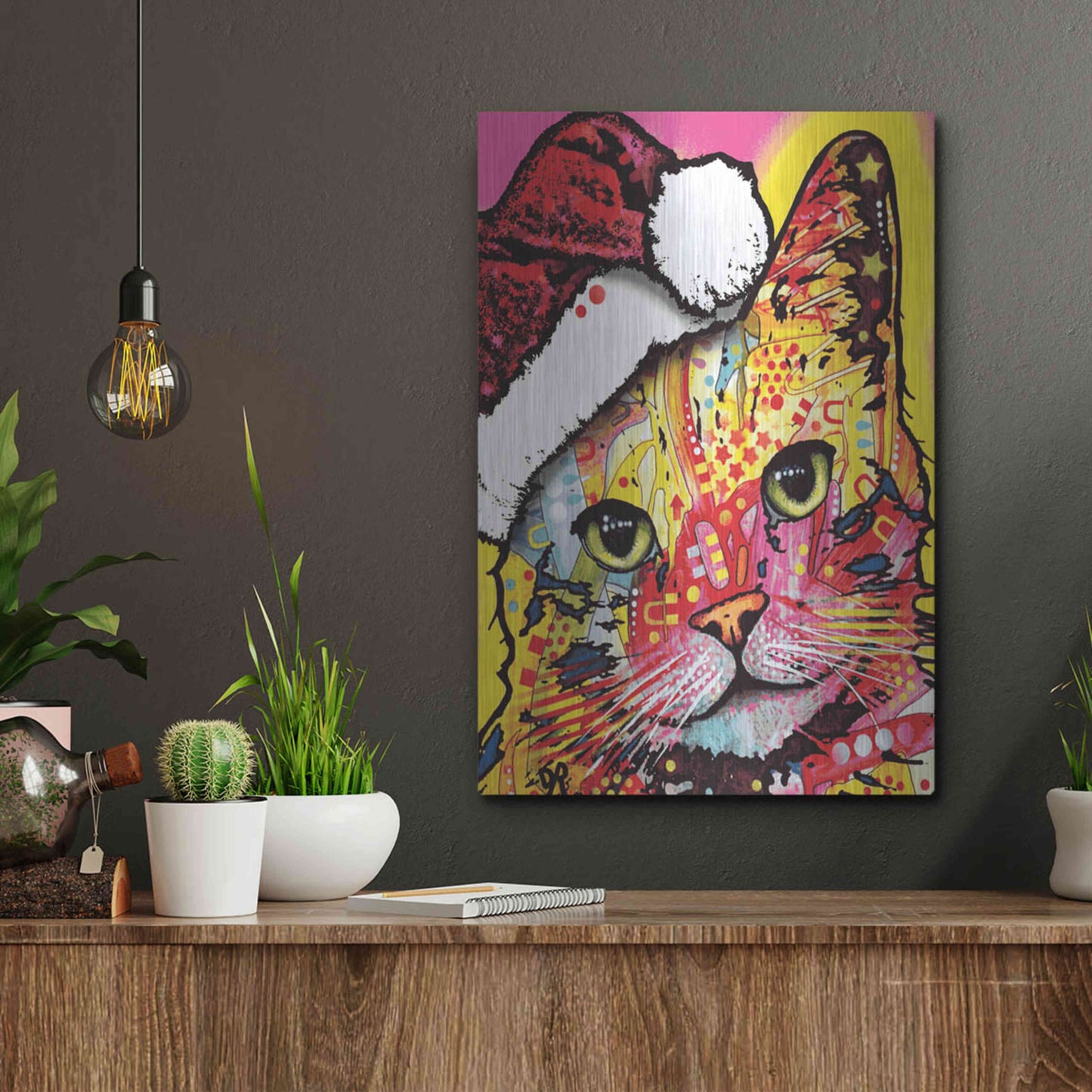 Luxe Metal Art 'Tilt Cat Christmas Edition' by Dean Russo, Metal Wall Art,12x16