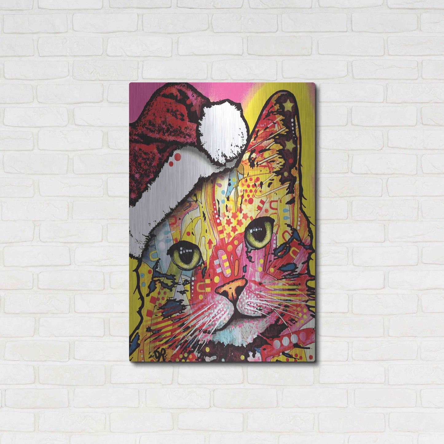 Luxe Metal Art 'Tilt Cat Christmas Edition' by Dean Russo, Metal Wall Art,24x36