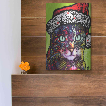 Luxe Metal Art 'Watchful Cat Christmas Edition' by Dean Russo, Metal Wall Art,12x16