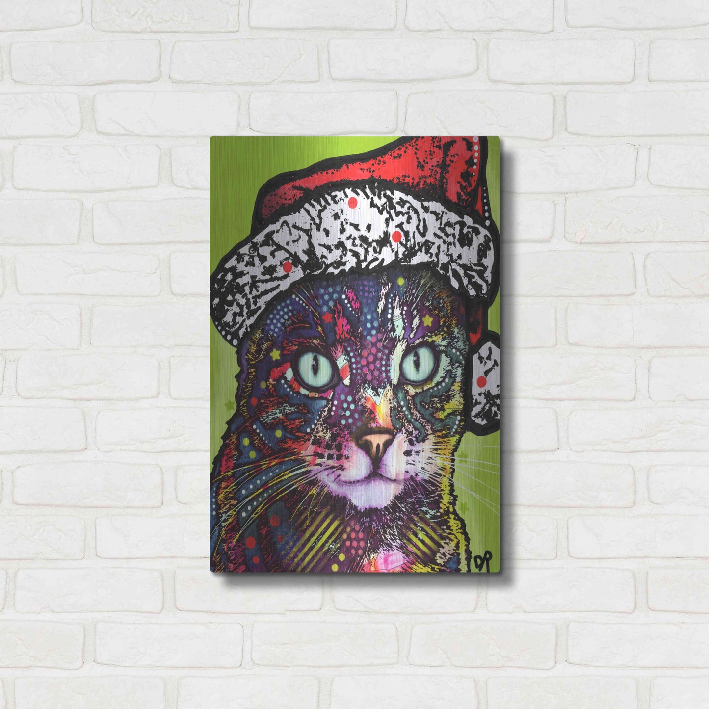 Luxe Metal Art 'Watchful Cat Christmas Edition' by Dean Russo, Metal Wall Art,16x24