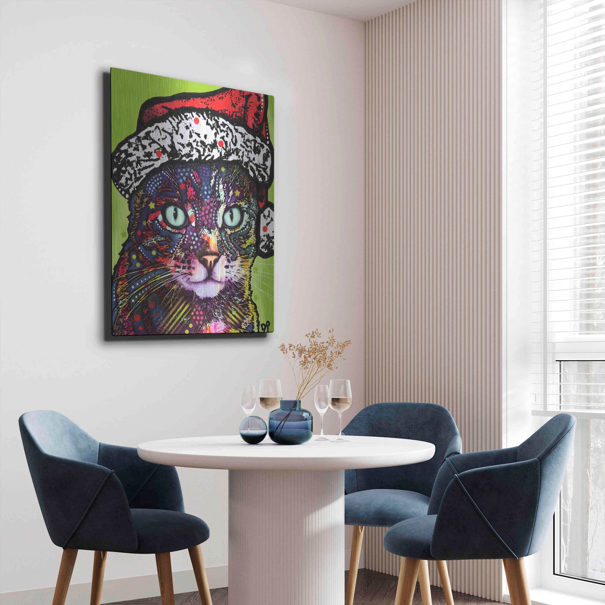 Luxe Metal Art 'Watchful Cat Christmas Edition' by Dean Russo, Metal Wall Art,16x24