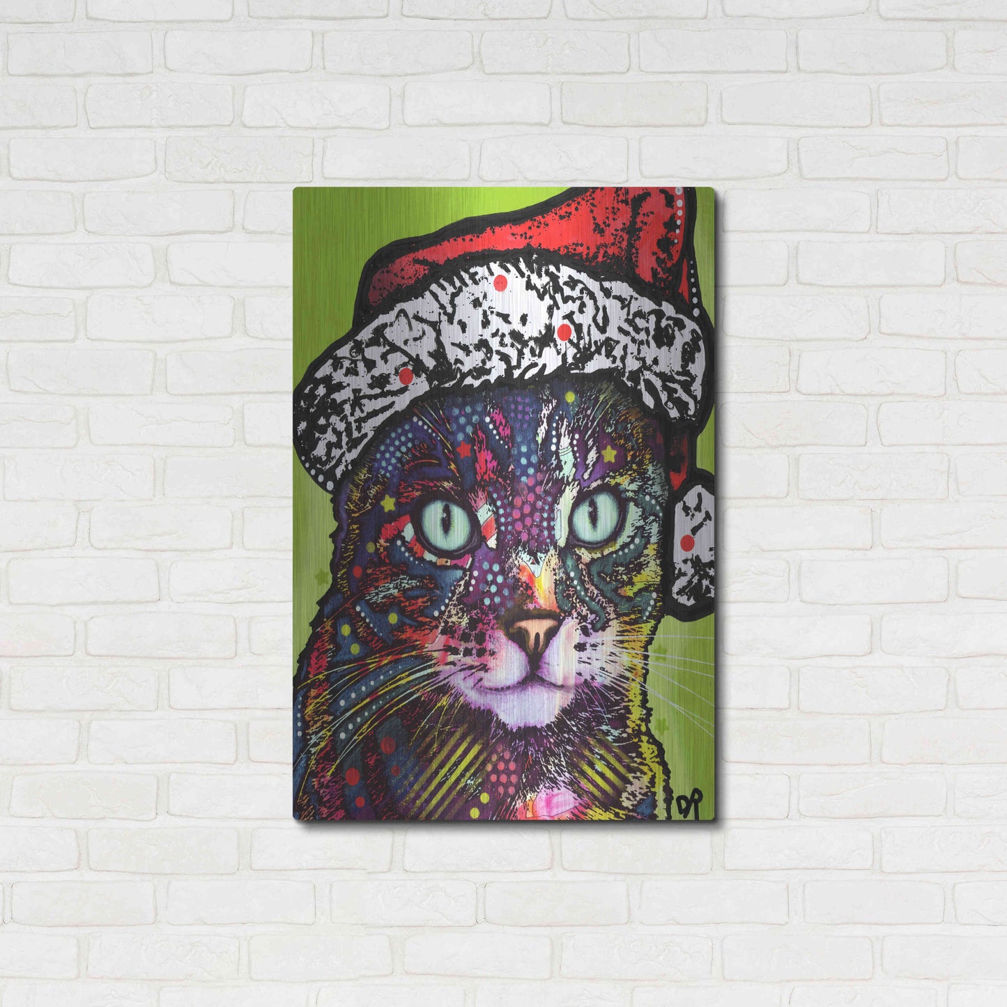 Luxe Metal Art 'Watchful Cat Christmas Edition' by Dean Russo, Metal Wall Art,24x36