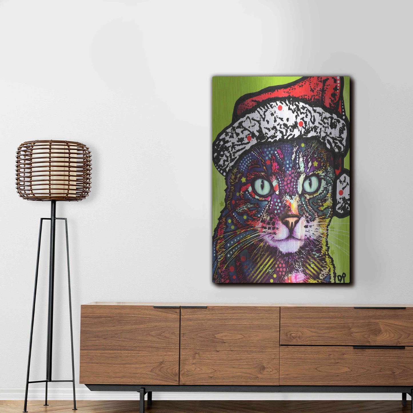 Luxe Metal Art 'Watchful Cat Christmas Edition' by Dean Russo, Metal Wall Art,24x36