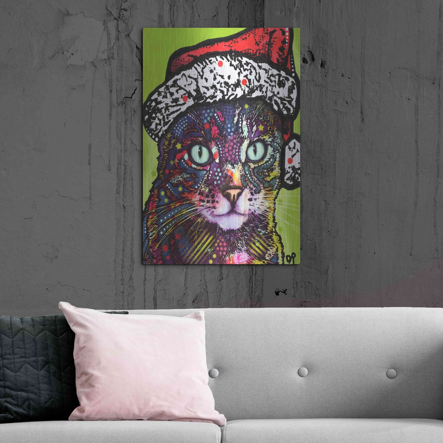 Luxe Metal Art 'Watchful Cat Christmas Edition' by Dean Russo, Metal Wall Art,24x36