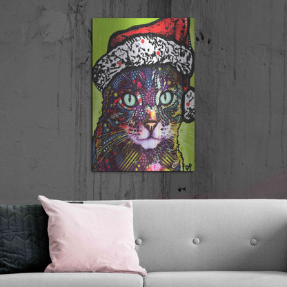 Luxe Metal Art 'Watchful Cat Christmas Edition' by Dean Russo, Metal Wall Art,24x36