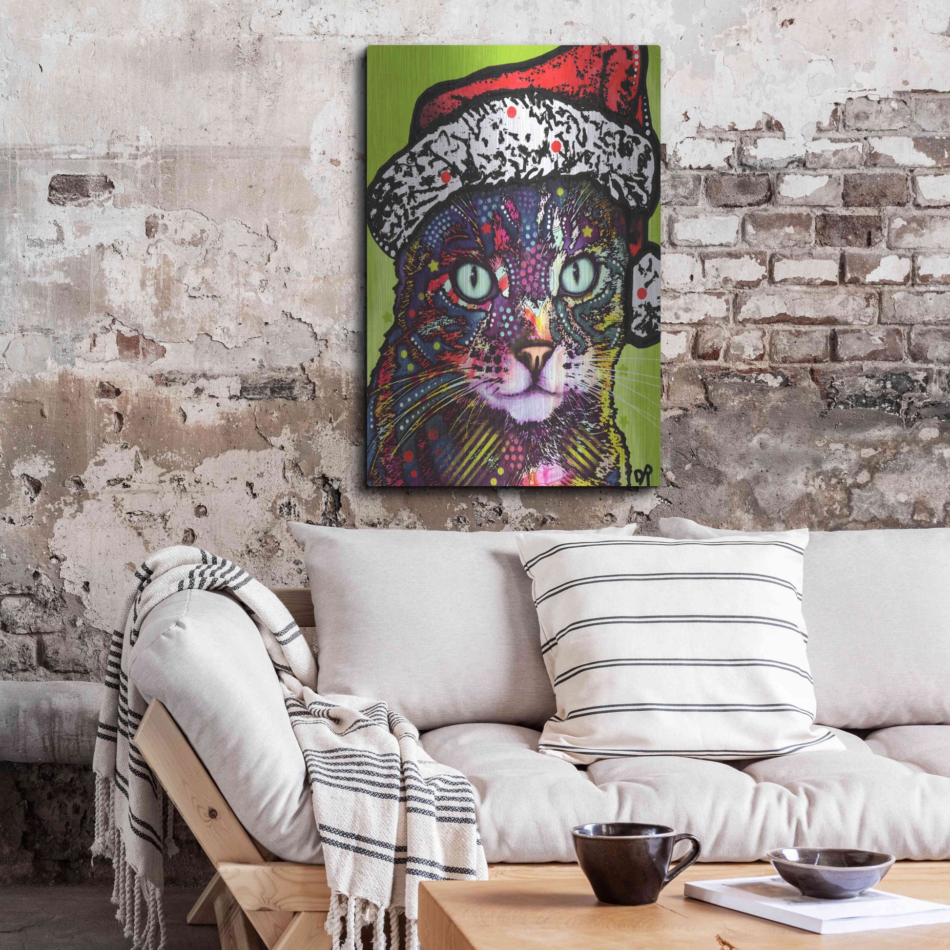 Luxe Metal Art 'Watchful Cat Christmas Edition' by Dean Russo, Metal Wall Art,24x36