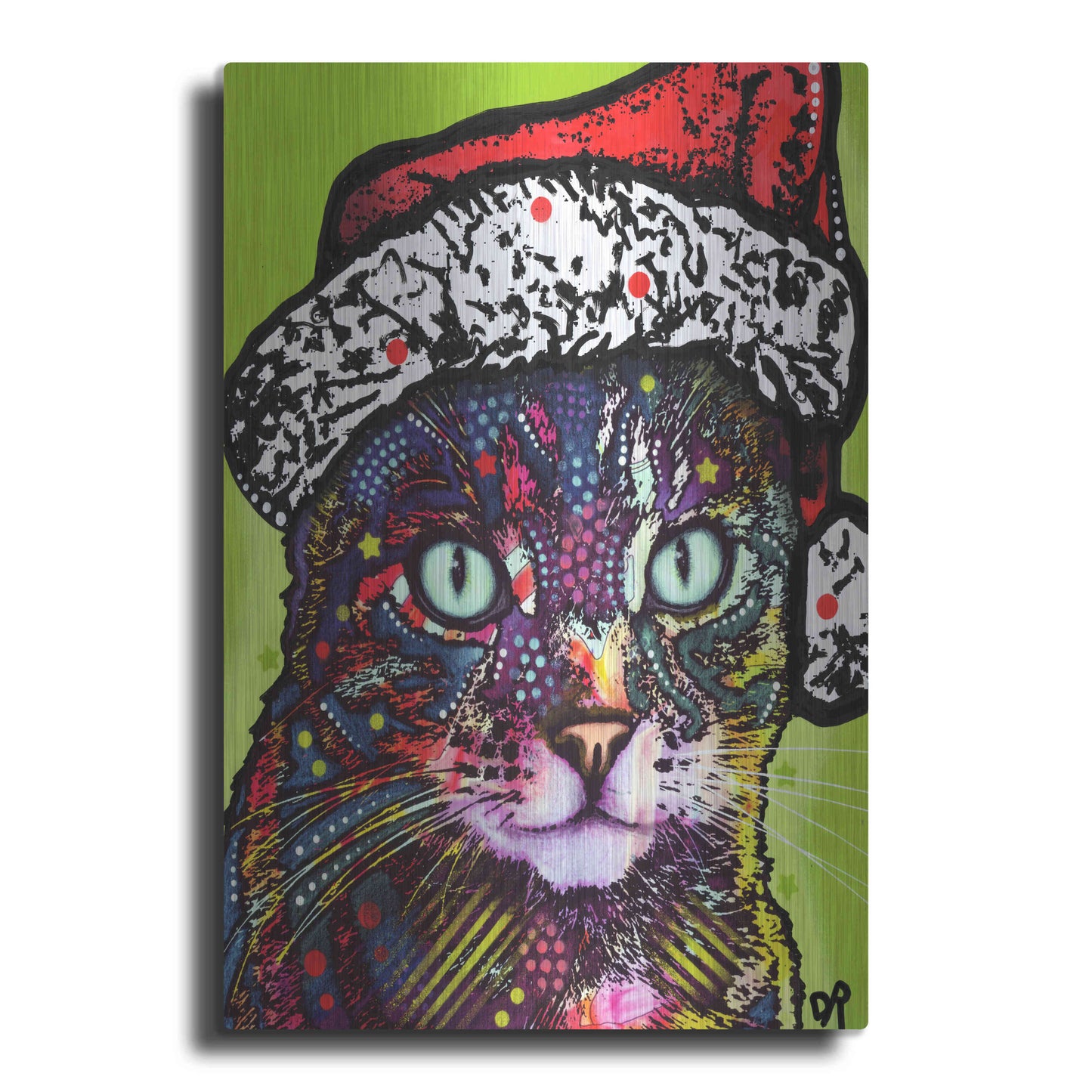 Luxe Metal Art 'Watchful Cat Christmas Edition' by Dean Russo, Metal Wall Art