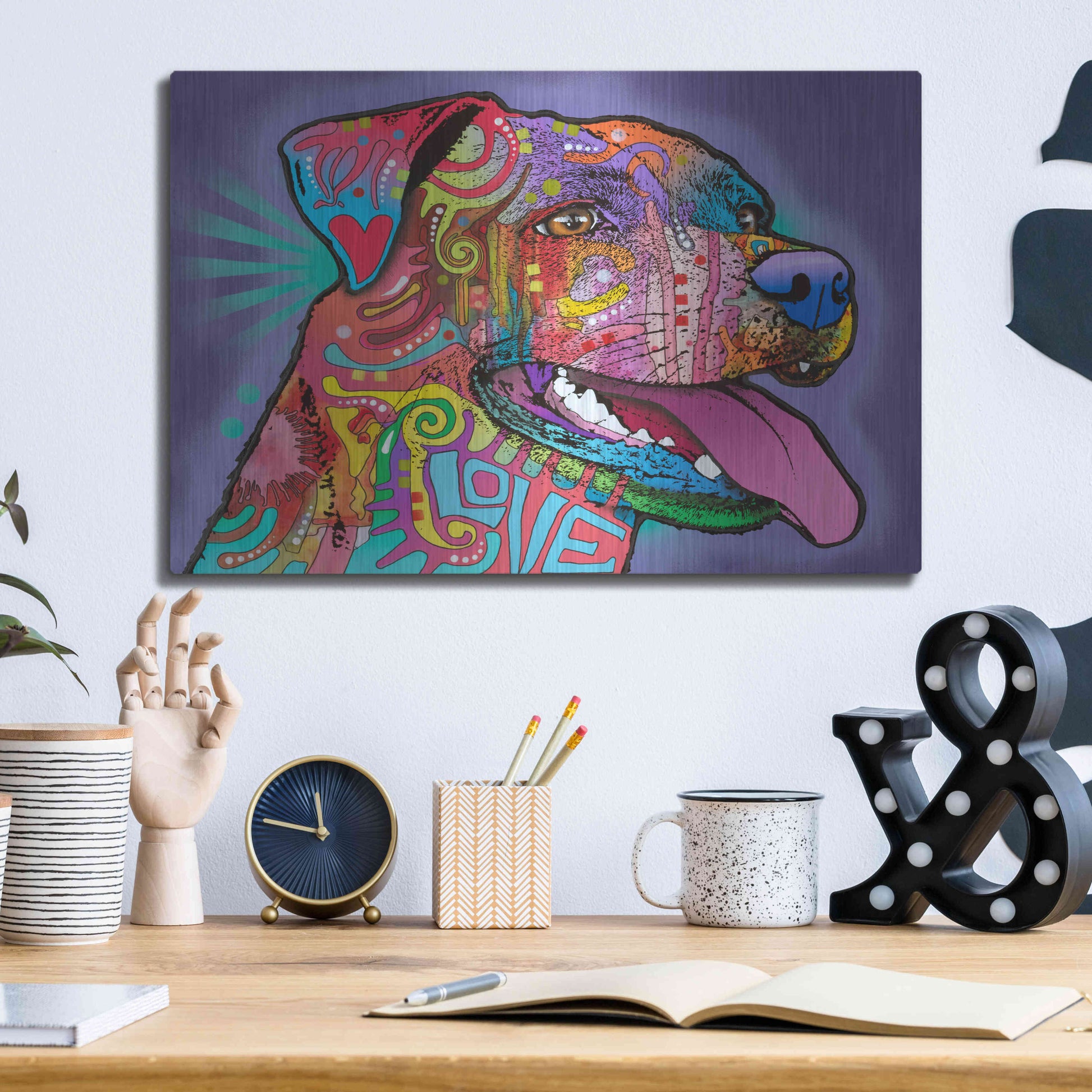 Luxe Metal Art 'Happy Lab' by Dean Russo, Metal Wall Art,16x12