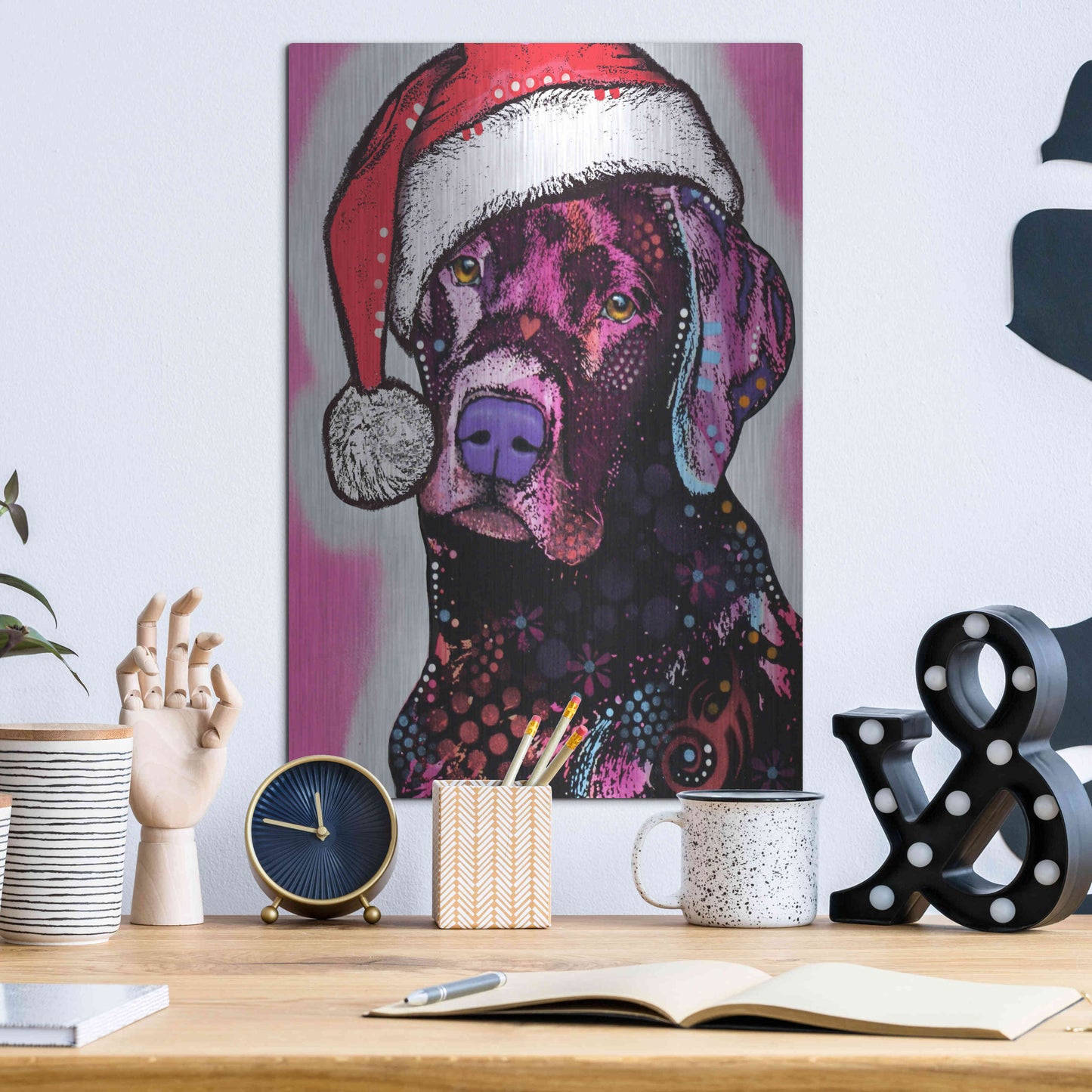 Luxe Metal Art 'Black Lab Christmas' by Dean Russo, Metal Wall Art,12x16