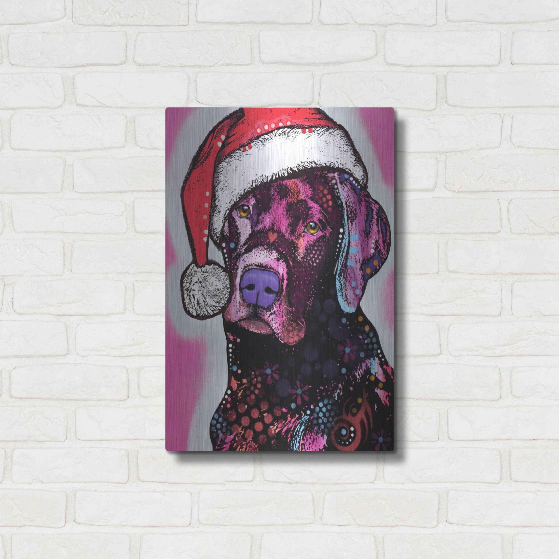 Luxe Metal Art 'Black Lab Christmas' by Dean Russo, Metal Wall Art,16x24