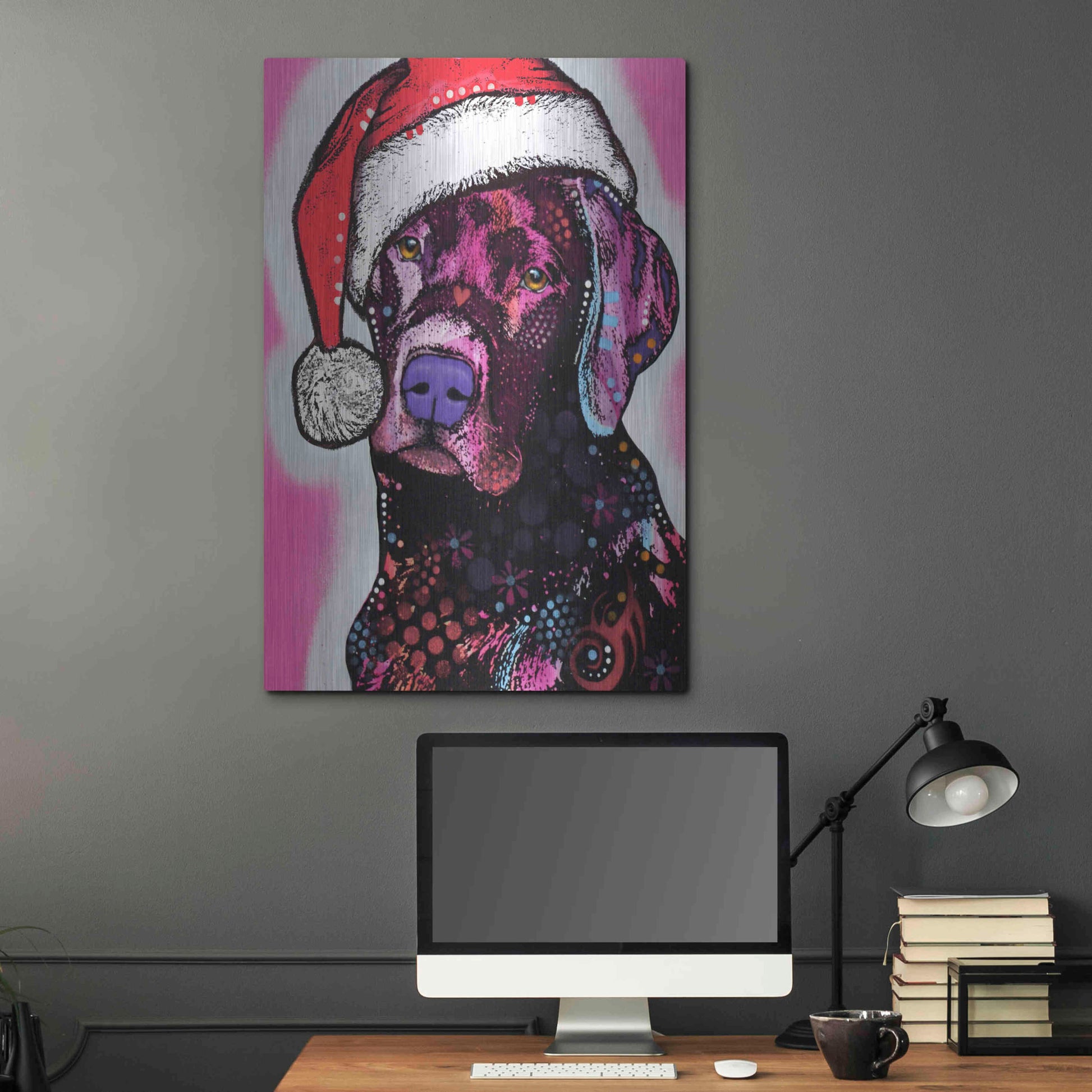 Luxe Metal Art 'Black Lab Christmas' by Dean Russo, Metal Wall Art,24x36