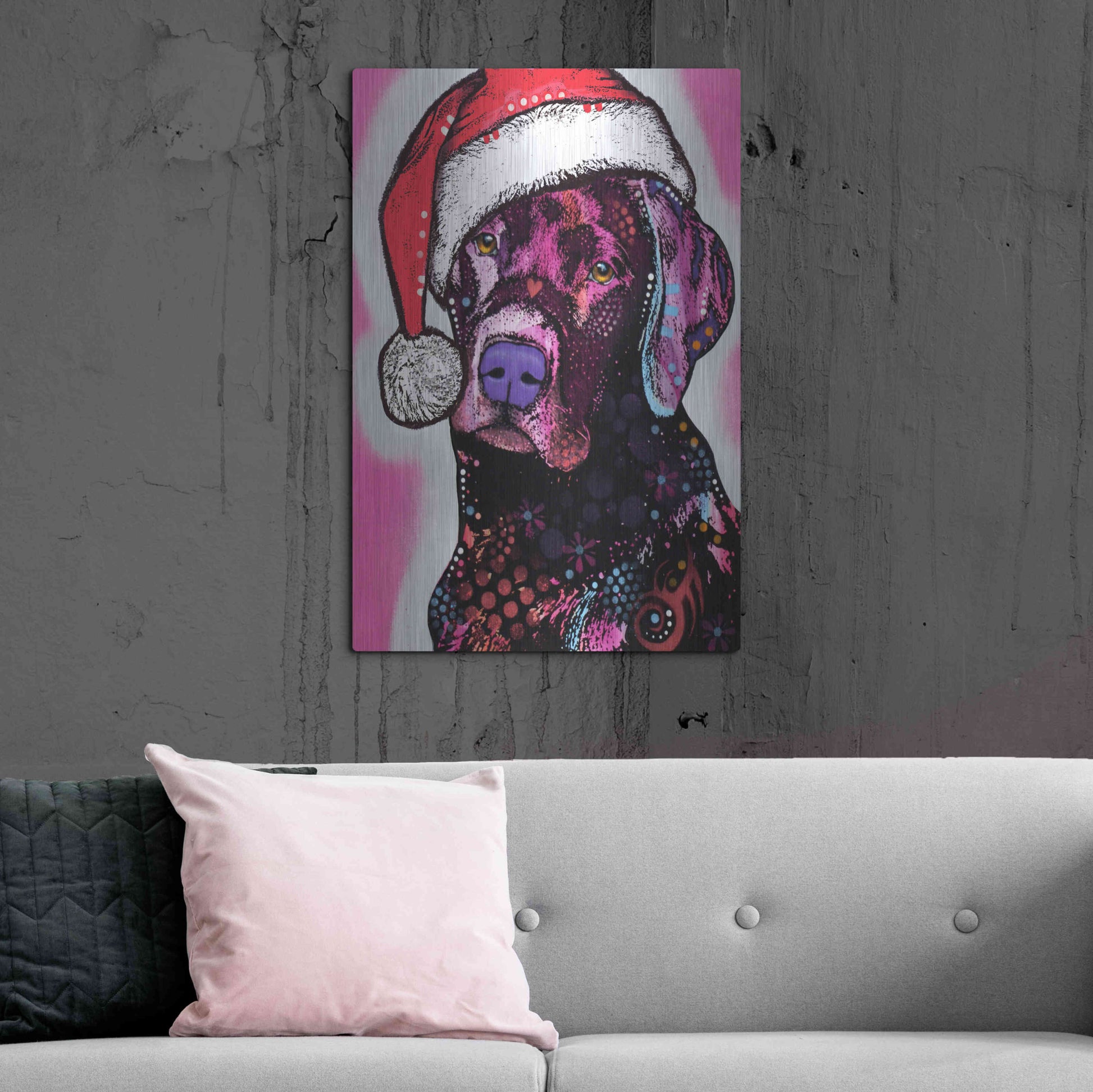 Luxe Metal Art 'Black Lab Christmas' by Dean Russo, Metal Wall Art,24x36