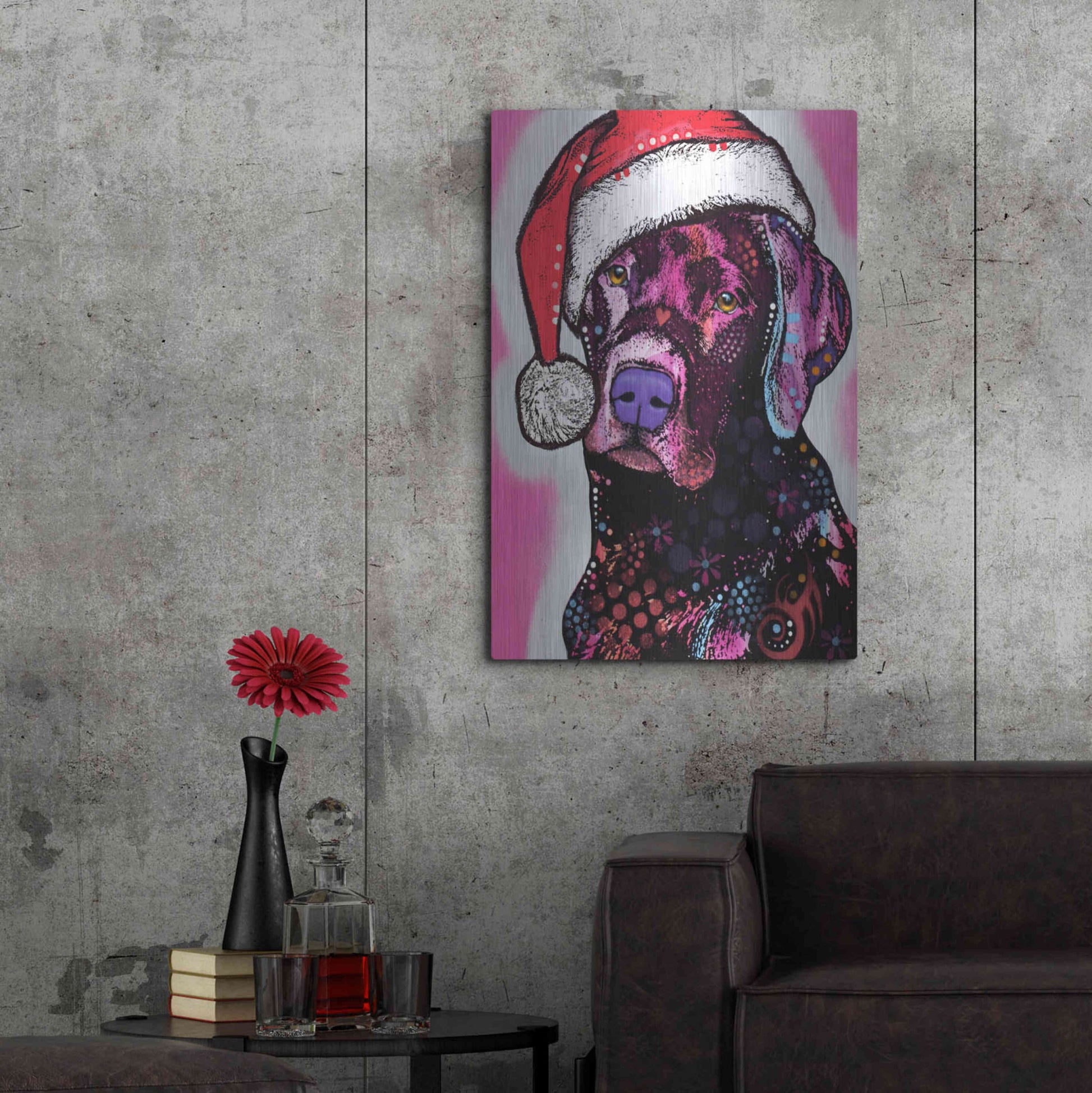 Luxe Metal Art 'Black Lab Christmas' by Dean Russo, Metal Wall Art,24x36