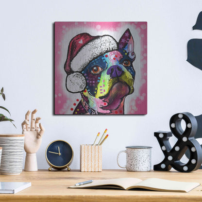 Luxe Metal Art 'Boston Terrier Christmas' by Dean Russo, Metal Wall Art,12x12