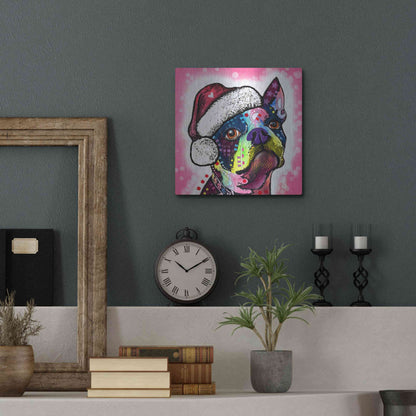 Luxe Metal Art 'Boston Terrier Christmas' by Dean Russo, Metal Wall Art,12x12