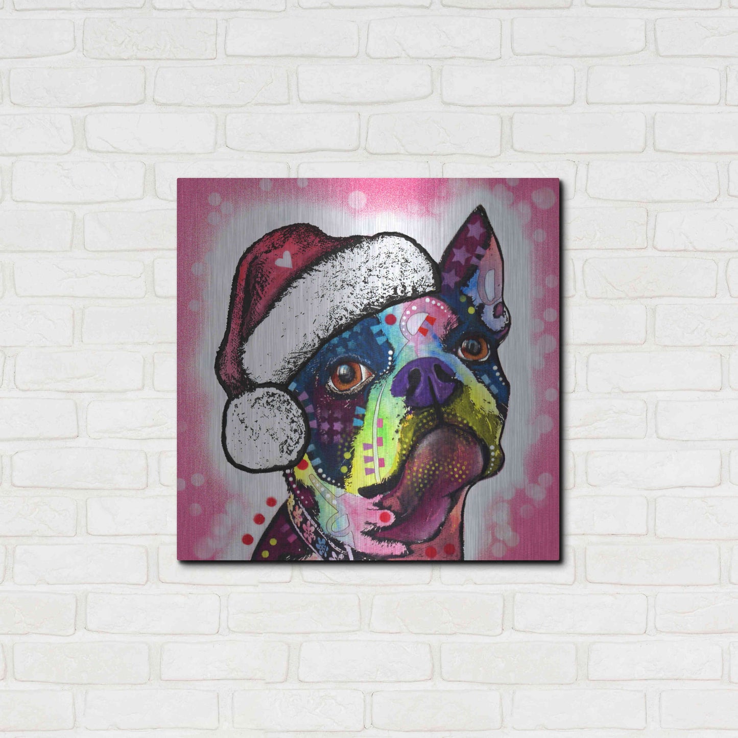 Luxe Metal Art 'Boston Terrier Christmas' by Dean Russo, Metal Wall Art,24x24